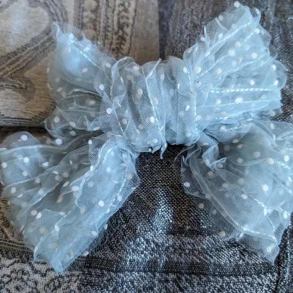 Baby Blue Tulle Polkadot Bow - Picture 2 of 3